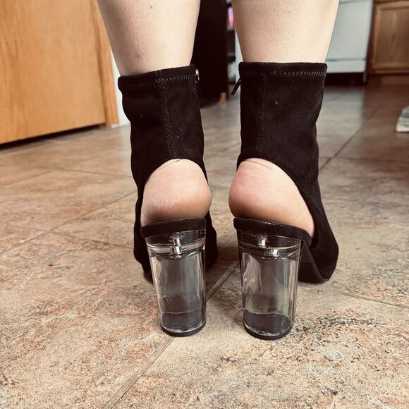 Charlotte Russe Kloude-16 Women 7 1/2 Black Lycra Clear Heels Zippers Going Out - Picture 16 of 16